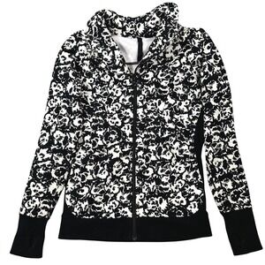 Lululemon Scuba Hoodie Floral Black White Size 6 Full Zip Thumbholes Athleisure